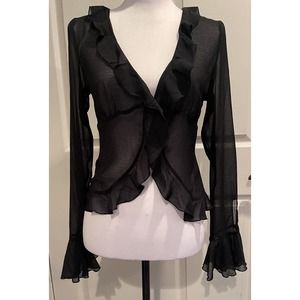 Ecote Urban Outfitters Sheer Ruffle Blouse New With Tags Womens Small Black Y2K